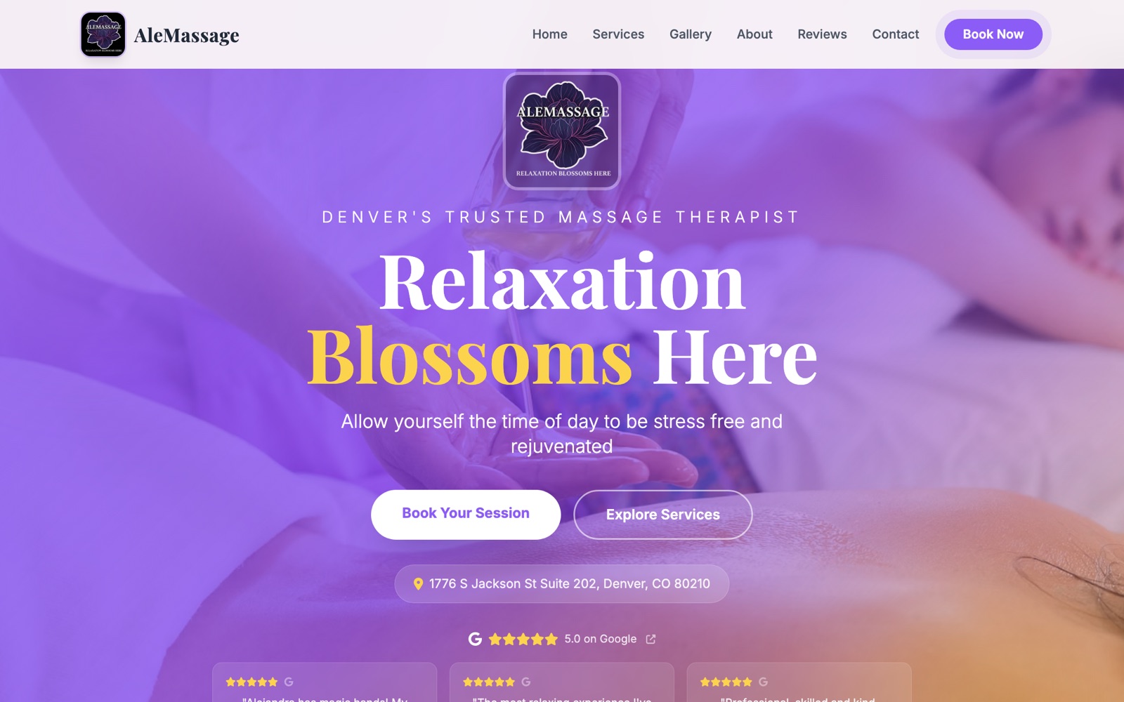 The website Friendly Site Crafter built for AleMassage, a massage & wellness business in Denver, CO